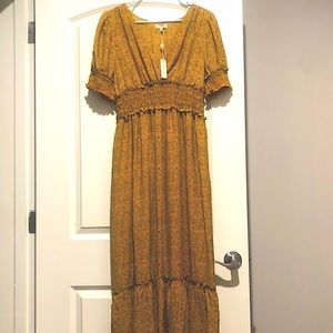 Yellow Bohemian Floral Tea Length Dress (L)